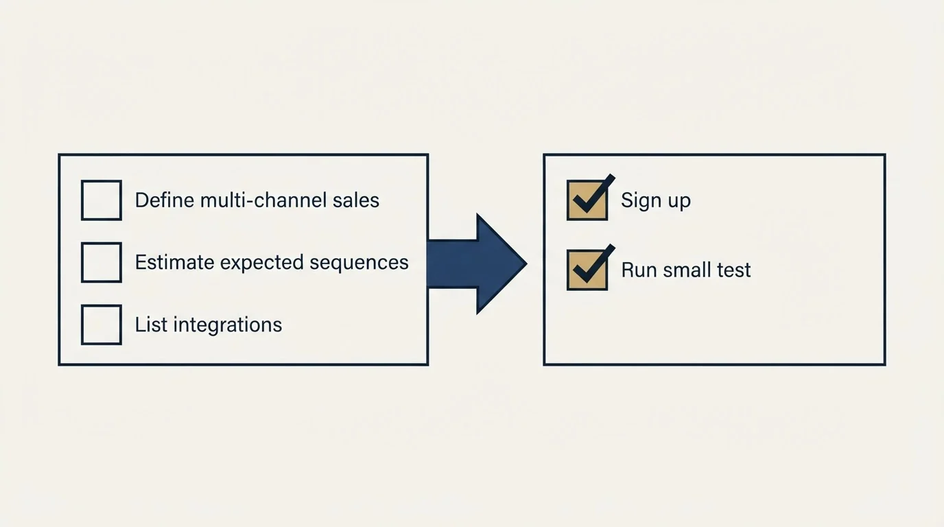 Before-and-after steps: Getting Started Checklist (Define multi-channel sales, Estimate expected sequences, List integrations, Sign up)