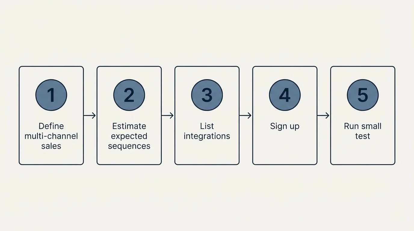 Step sequence: Getting Started Checklist (Define multi-channel sales, Estimate expected sequences, List integrations, Sign up)