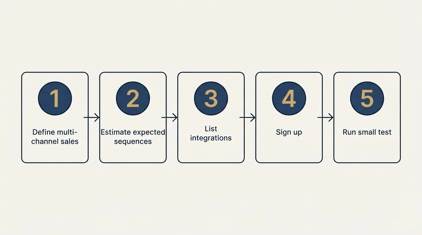 Step sequence: Getting Started Checklist (Define multi-channel sales, Estimate expected sequences, List integrations, Sign up)