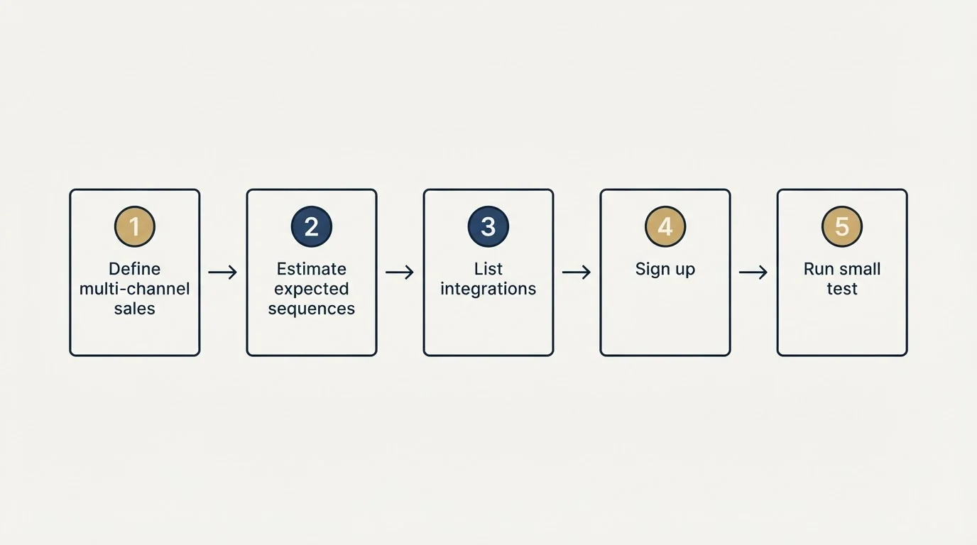 Step sequence: Getting Started Checklist (Define multi-channel sales, Estimate expected sequences, List integrations, Sign up)