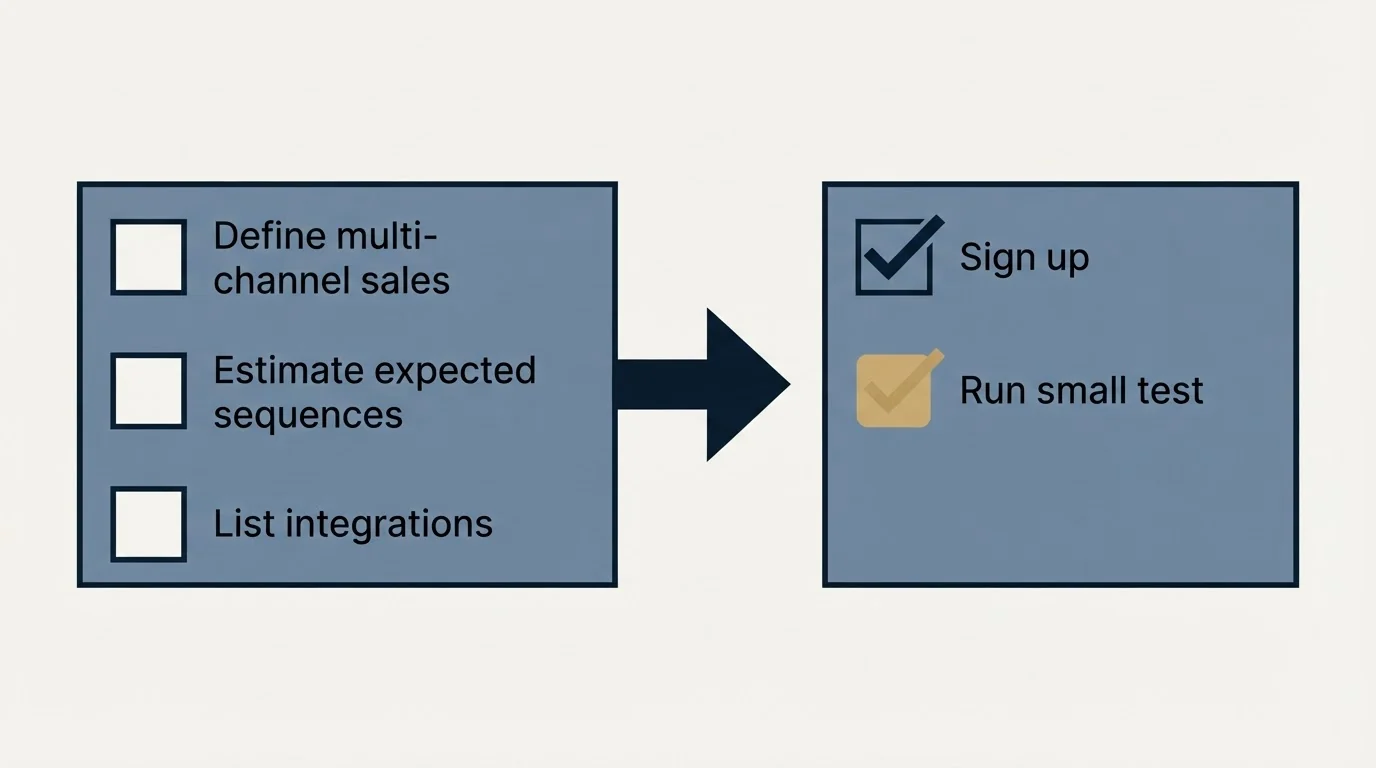 Before-and-after steps: Getting Started Checklist (Define multi-channel sales, Estimate expected sequences, List integrations, Sign up)