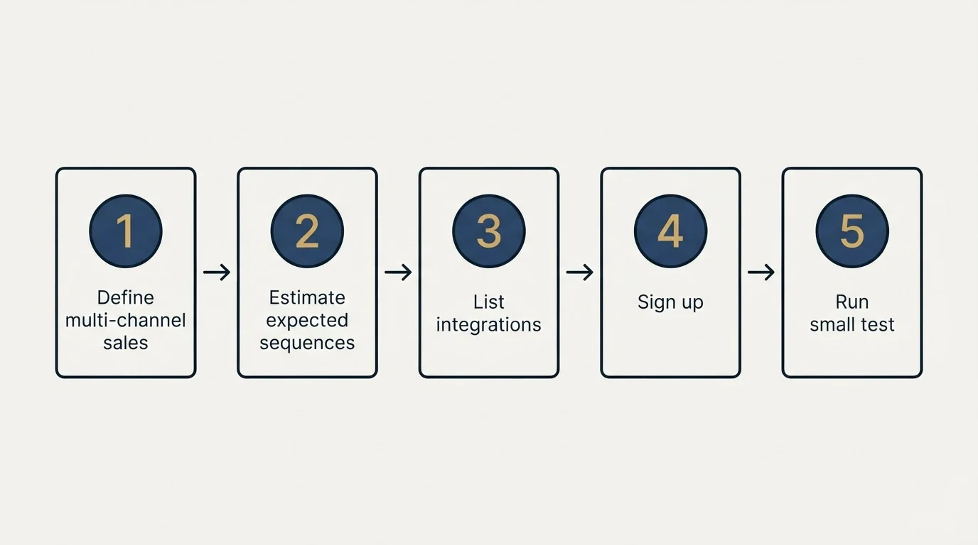 Step sequence: Getting Started Checklist (Define multi-channel sales, Estimate expected sequences, List integrations, Sign up)