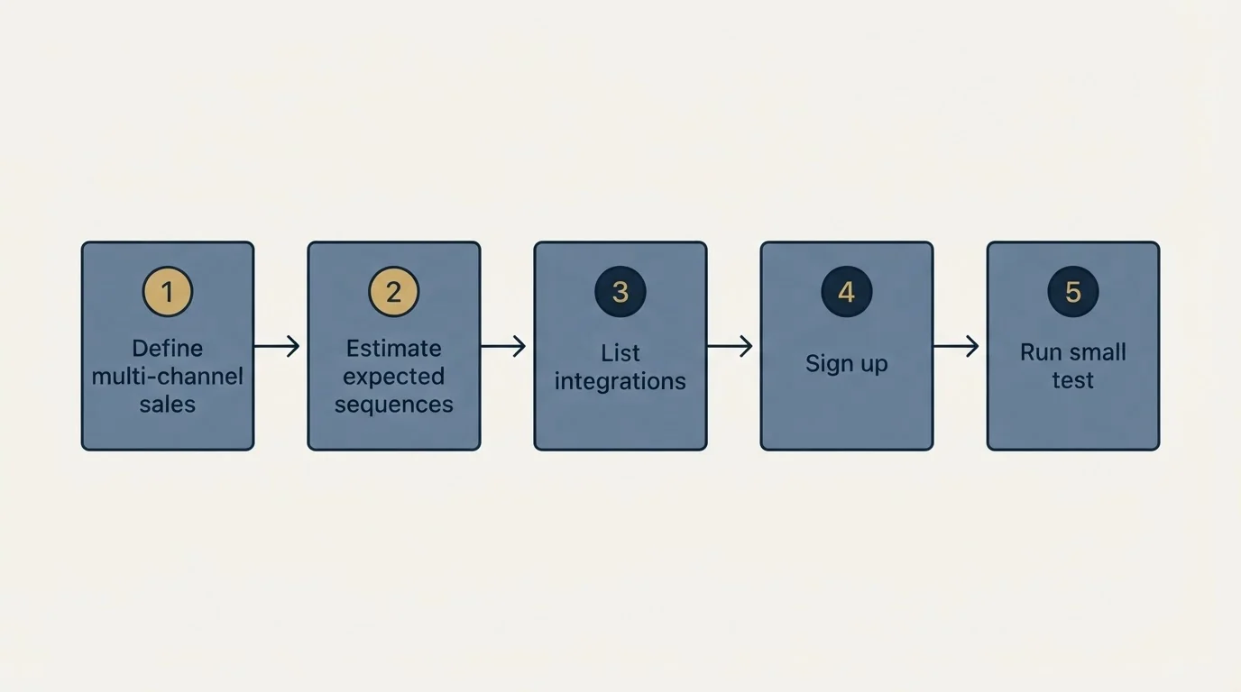 Step sequence: Getting Started Checklist (Define multi-channel sales, Estimate expected sequences, List integrations, Sign up)