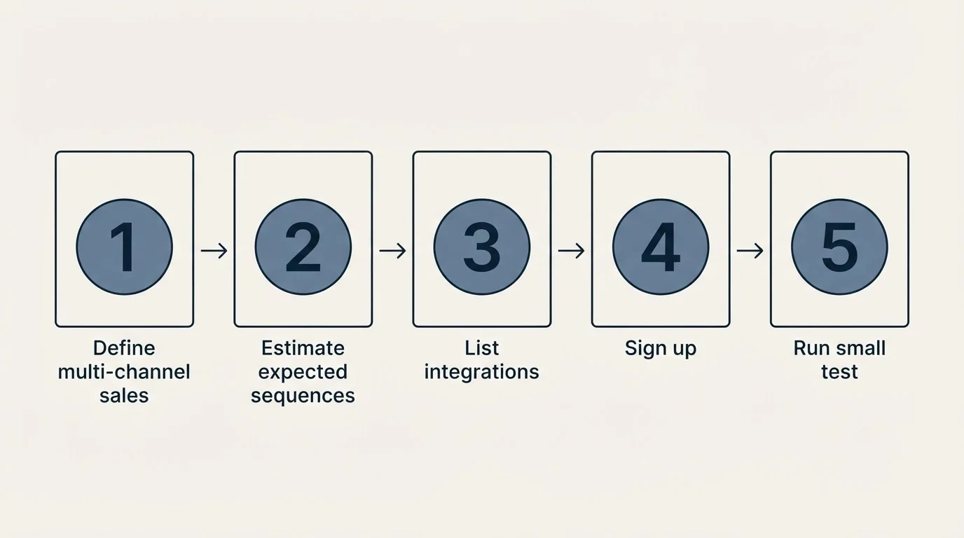 Step sequence: Getting Started Checklist (Define multi-channel sales, Estimate expected sequences, List integrations, Sign up)