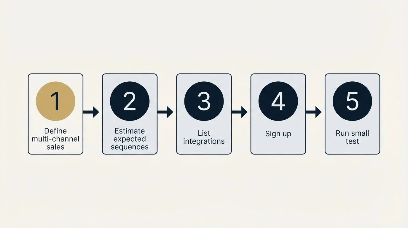 Step sequence: Getting Started Checklist (Define multi-channel sales, Estimate expected sequences, List integrations, Sign up)