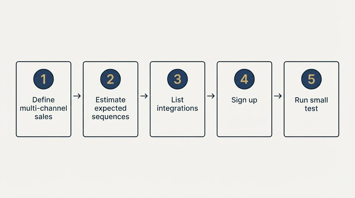 Step sequence: Getting Started Checklist (Define multi-channel sales, Estimate expected sequences, List integrations, Sign up)