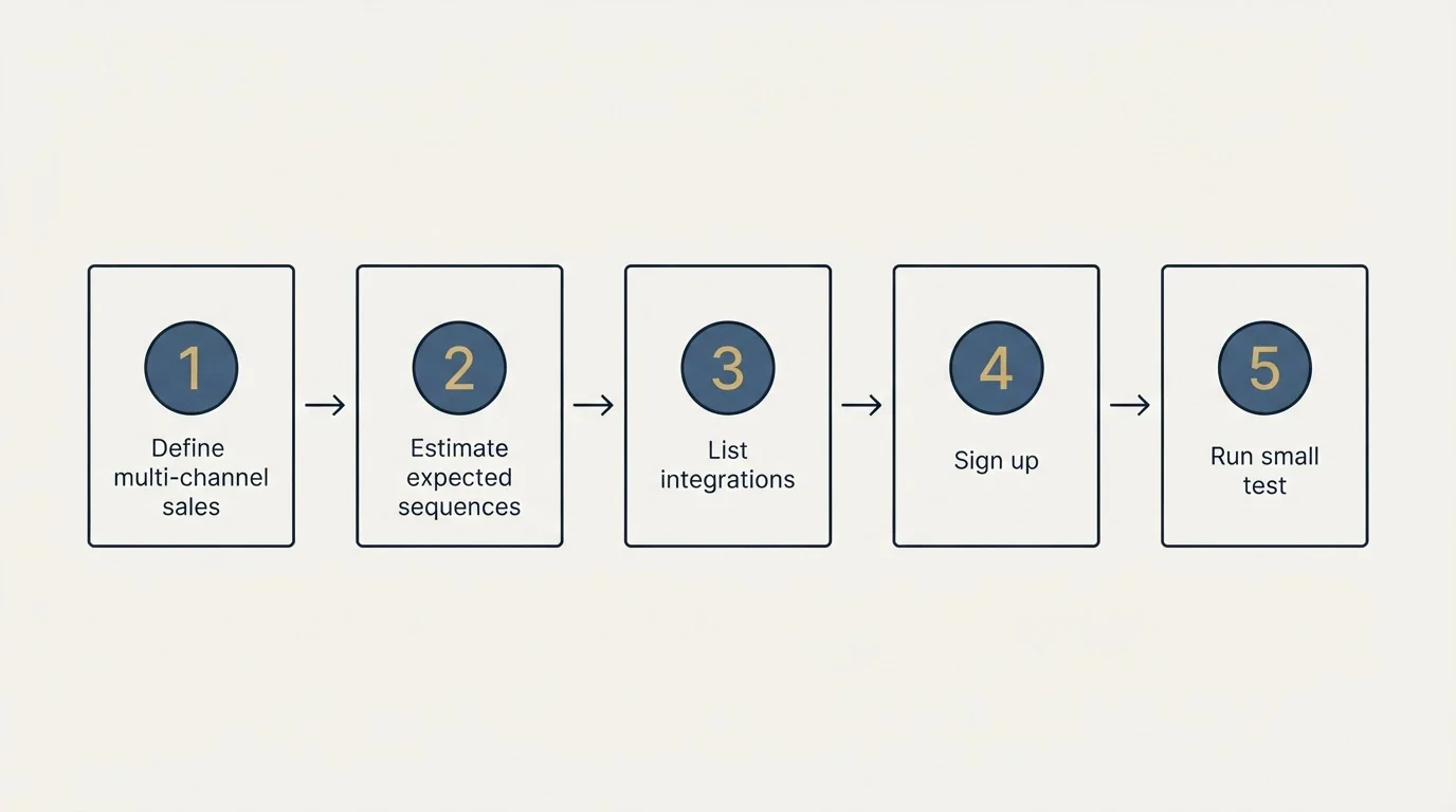 Step sequence: Getting Started Checklist (Define multi-channel sales, Estimate expected sequences, List integrations, Sign up)