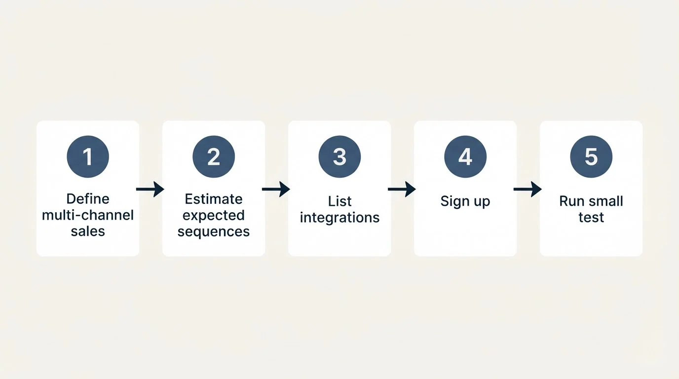Step sequence: Getting Started Checklist (Define multi-channel sales, Estimate expected sequences, List integrations, Sign up)