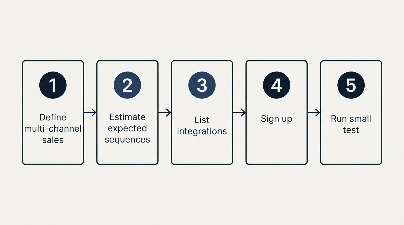 Step sequence: Getting Started Checklist (Define multi-channel sales, Estimate expected sequences, List integrations, Sign up)