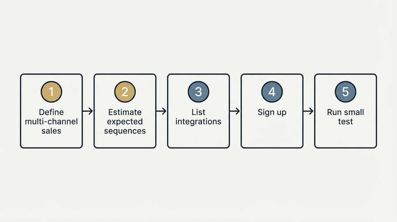 Step sequence: Getting Started Checklist (Define multi-channel sales, Estimate expected sequences, List integrations, Sign up)