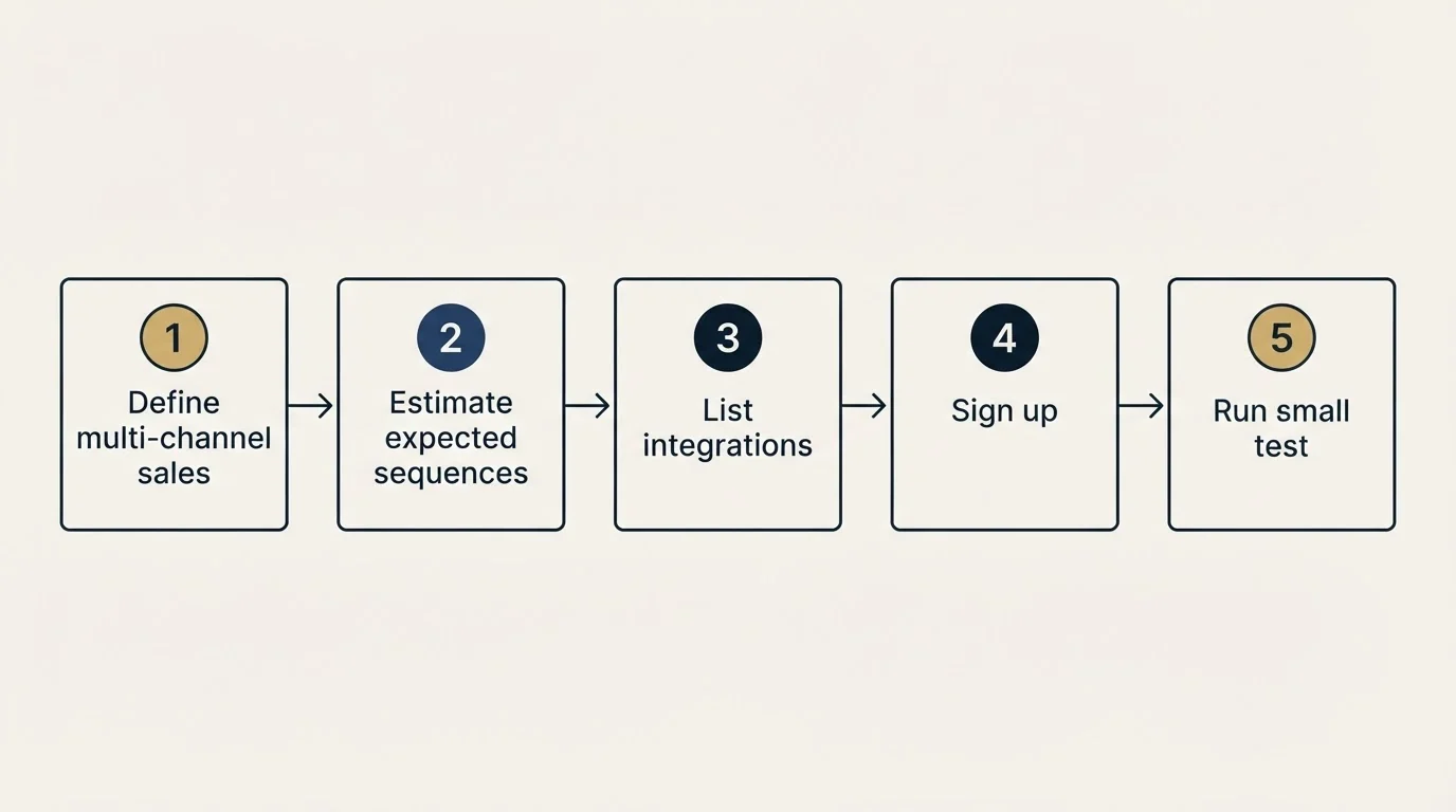 Step sequence: Getting Started Checklist (Define multi-channel sales, Estimate expected sequences, List integrations, Sign up)