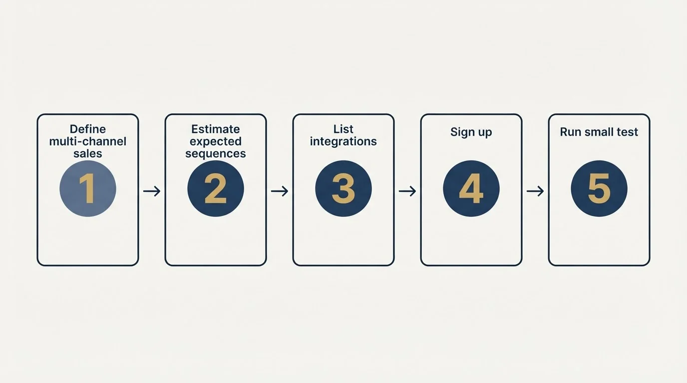 Step sequence: Getting Started Checklist (Define multi-channel sales, Estimate expected sequences, List integrations, Sign up)