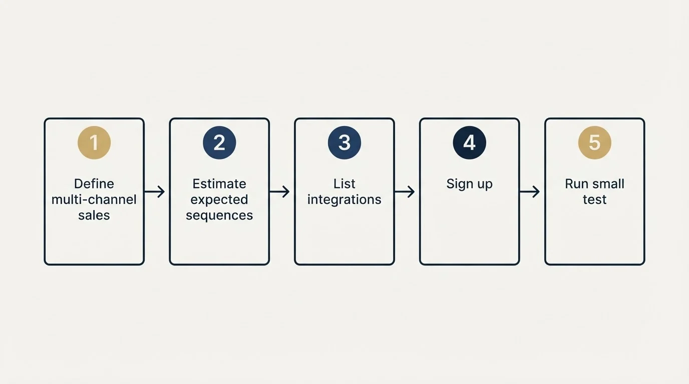 Step sequence: Getting Started Checklist (Define multi-channel sales, Estimate expected sequences, List integrations, Sign up)