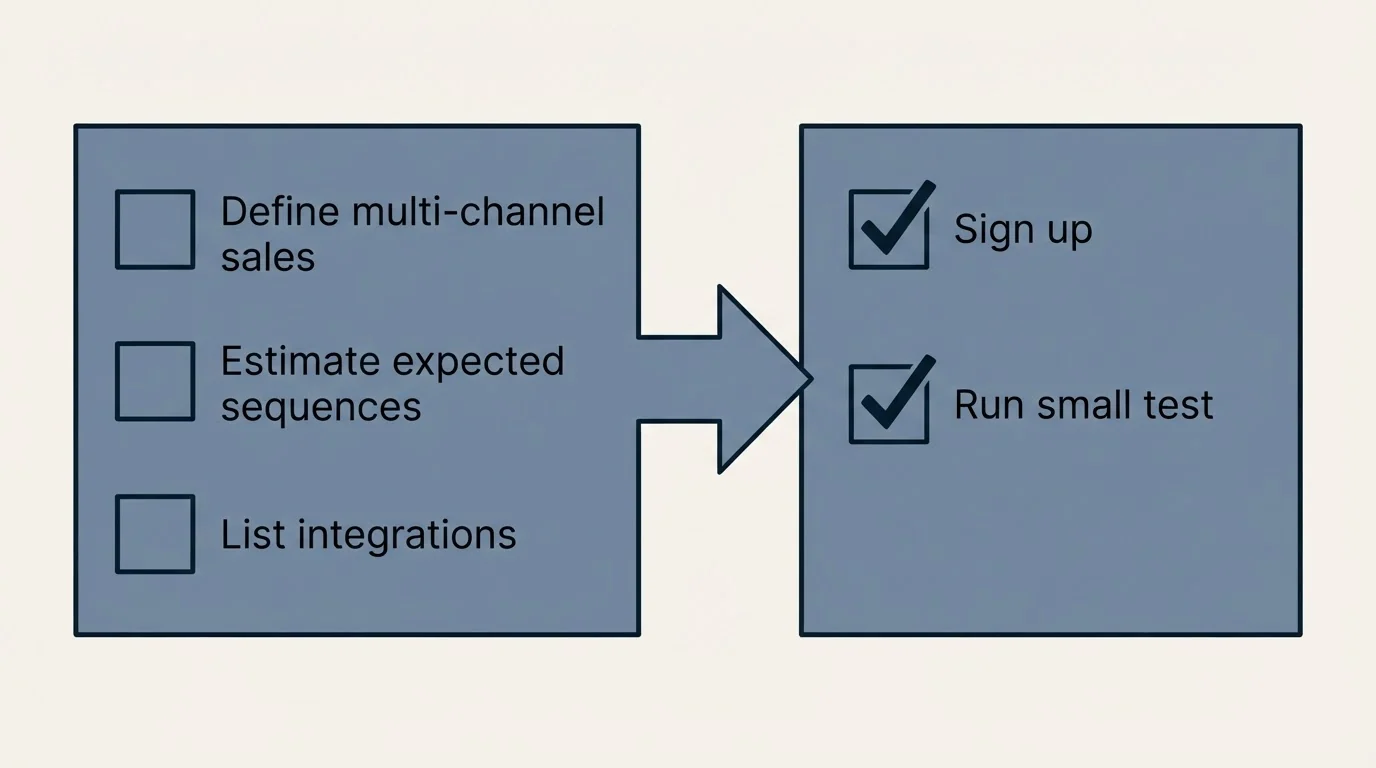 Before-and-after steps: Getting Started Checklist (Define multi-channel sales, Estimate expected sequences, List integrations, Sign up)