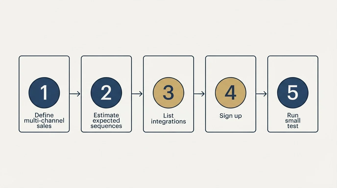 Step sequence: Getting Started Checklist (Define multi-channel sales, Estimate expected sequences, List integrations, Sign up)