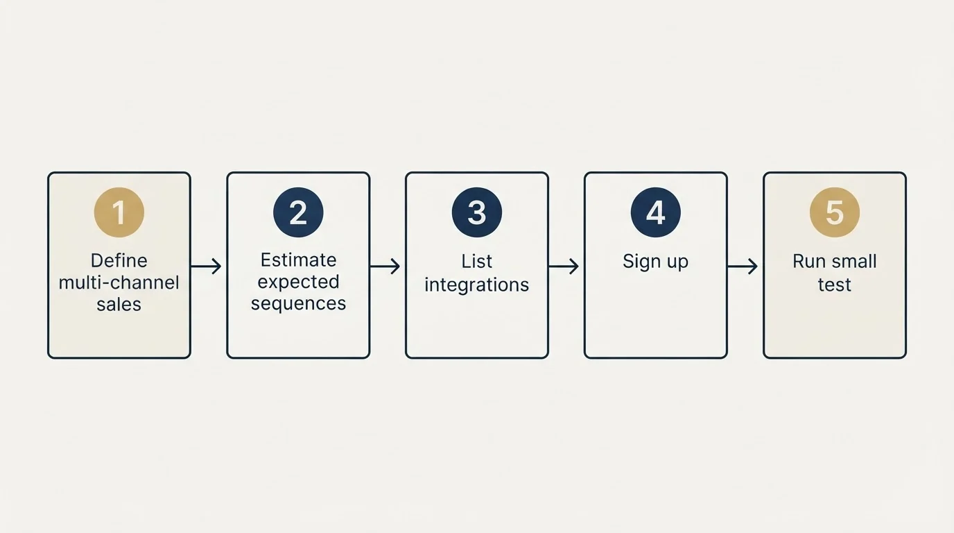 Step sequence: Getting Started Checklist (Define multi-channel sales, Estimate expected sequences, List integrations, Sign up)