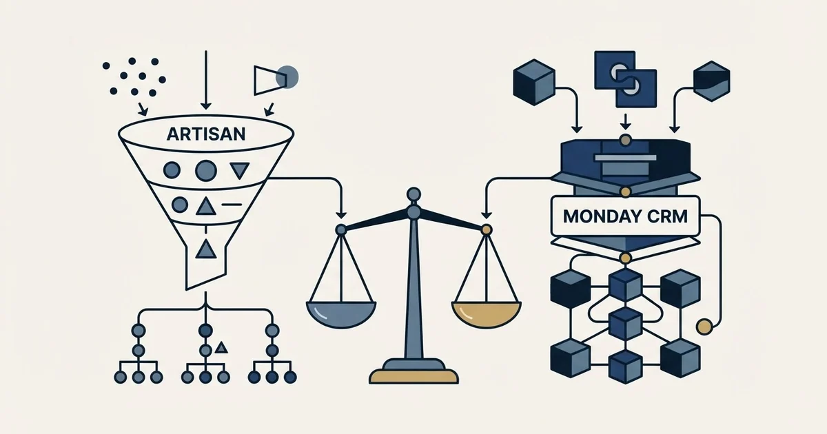 Editorial illustration for Artisan vs Monday CRM
