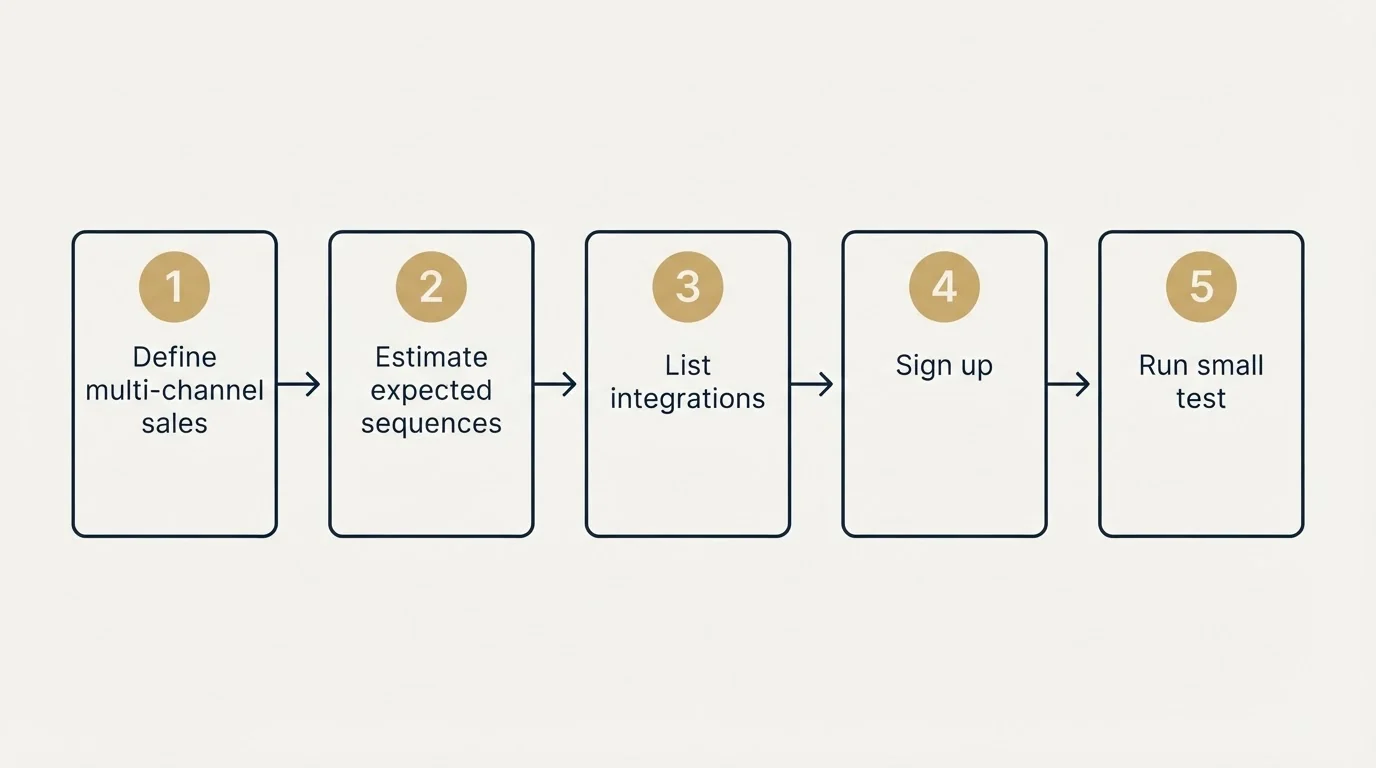 Step sequence: Getting Started Checklist (Define multi-channel sales, Estimate expected sequences, List integrations, Sign up)
