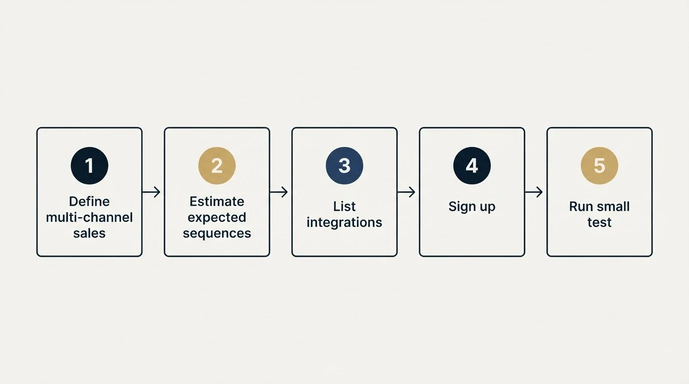 Step sequence: Getting Started Checklist (Define multi-channel sales, Estimate expected sequences, List integrations, Sign up)