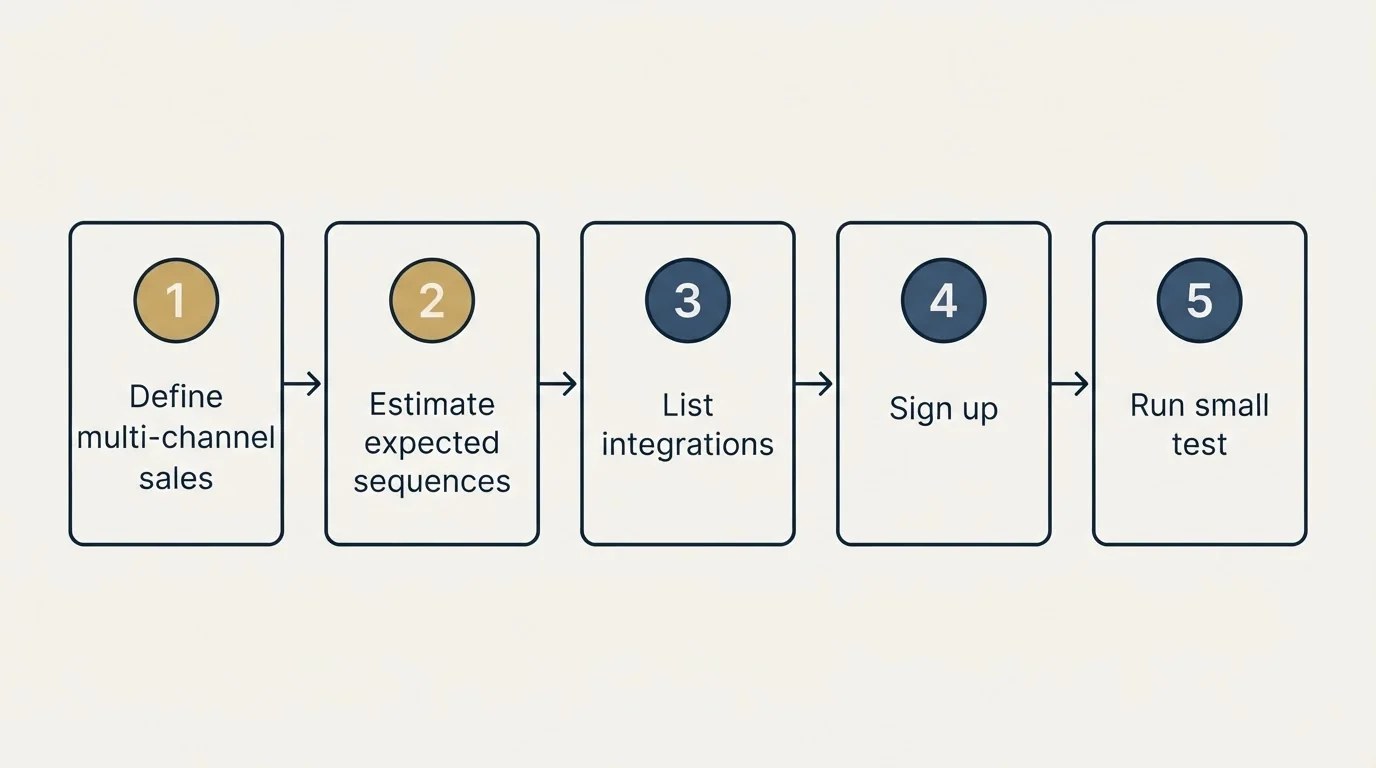 Step sequence: Getting Started Checklist (Define multi-channel sales, Estimate expected sequences, List integrations, Sign up)