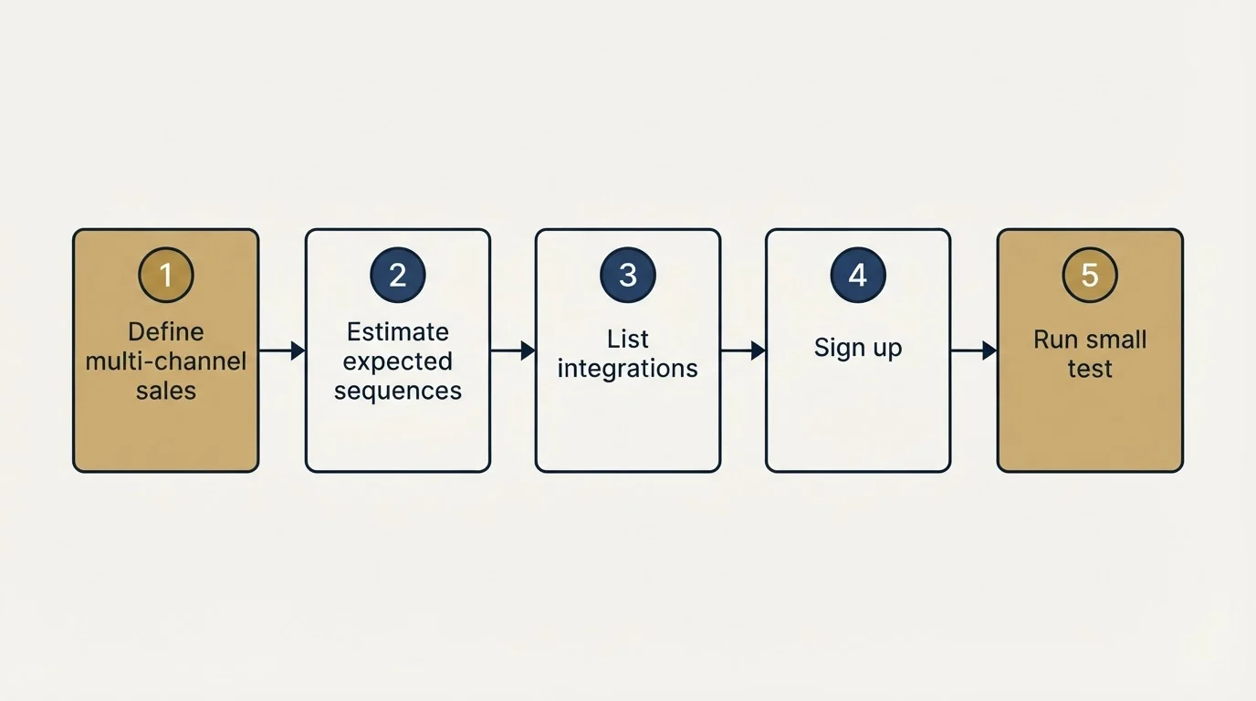 Step sequence: Getting Started Checklist (Define multi-channel sales, Estimate expected sequences, List integrations, Sign up)