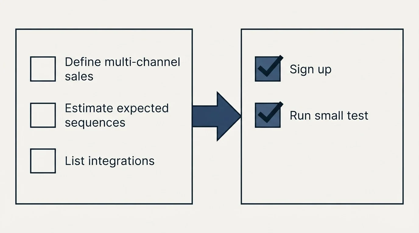 Before-and-after steps: Getting Started Checklist (Define multi-channel sales, Estimate expected sequences, List integrations, Sign up)