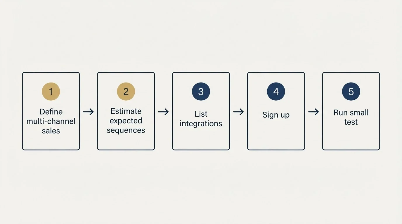 Step sequence: Getting Started Checklist (Define multi-channel sales, Estimate expected sequences, List integrations, Sign up)