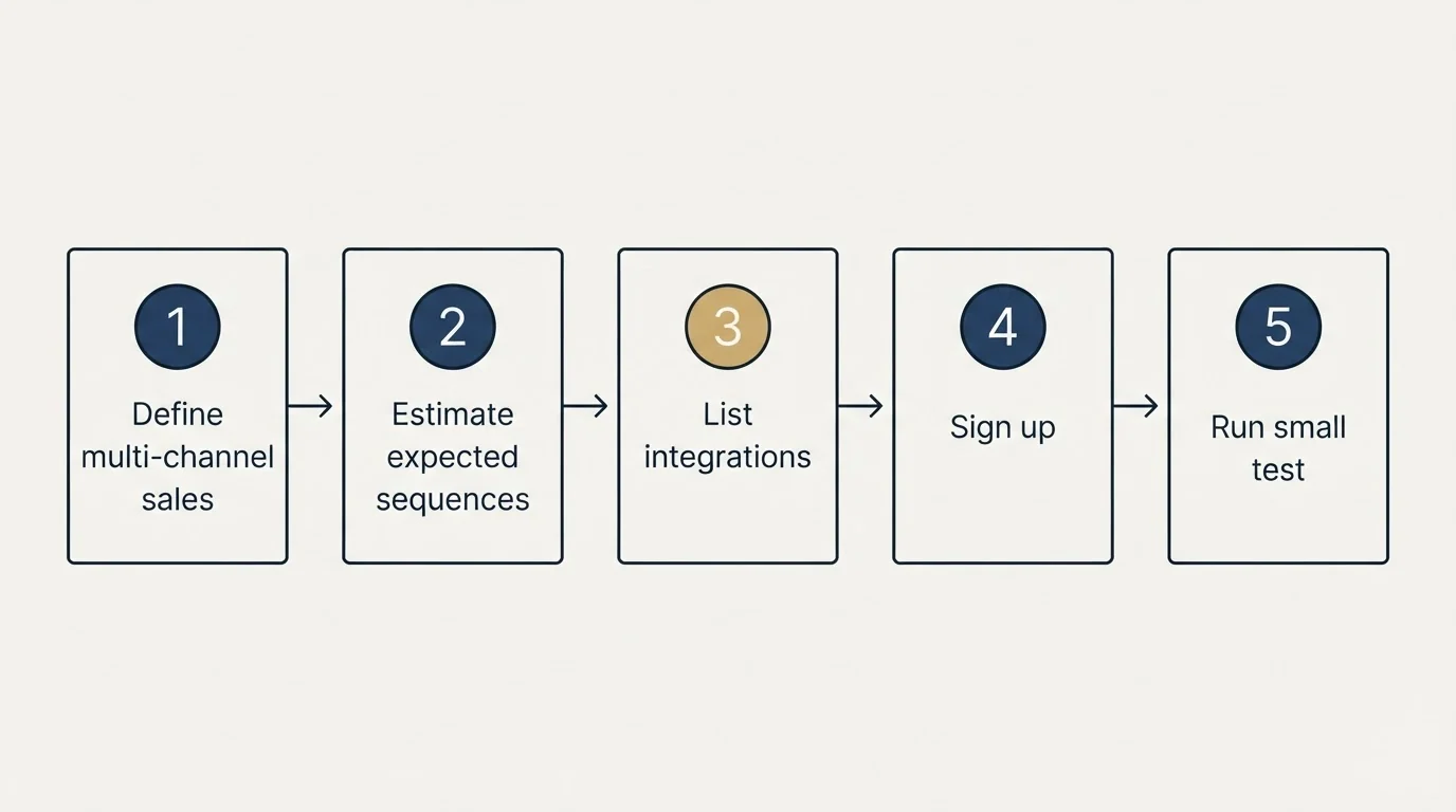 Step sequence: Getting Started Checklist (Define multi-channel sales, Estimate expected sequences, List integrations, Sign up)