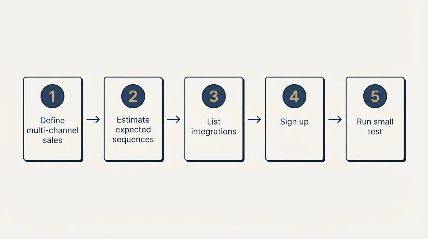 Step sequence: Getting Started Checklist (Define multi-channel sales, Estimate expected sequences, List integrations, Sign up)