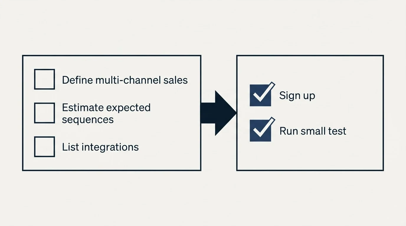Before-and-after steps: Getting Started Checklist (Define multi-channel sales, Estimate expected sequences, List integrations, Sign up)