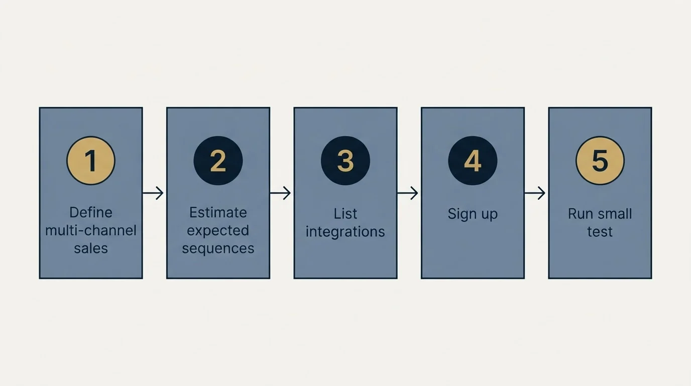 Step sequence: Getting Started Checklist (Define multi-channel sales, Estimate expected sequences, List integrations, Sign up)