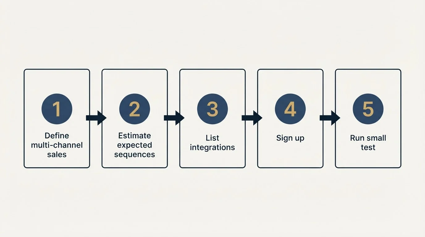 Step sequence: Getting Started Checklist (Define multi-channel sales, Estimate expected sequences, List integrations, Sign up)