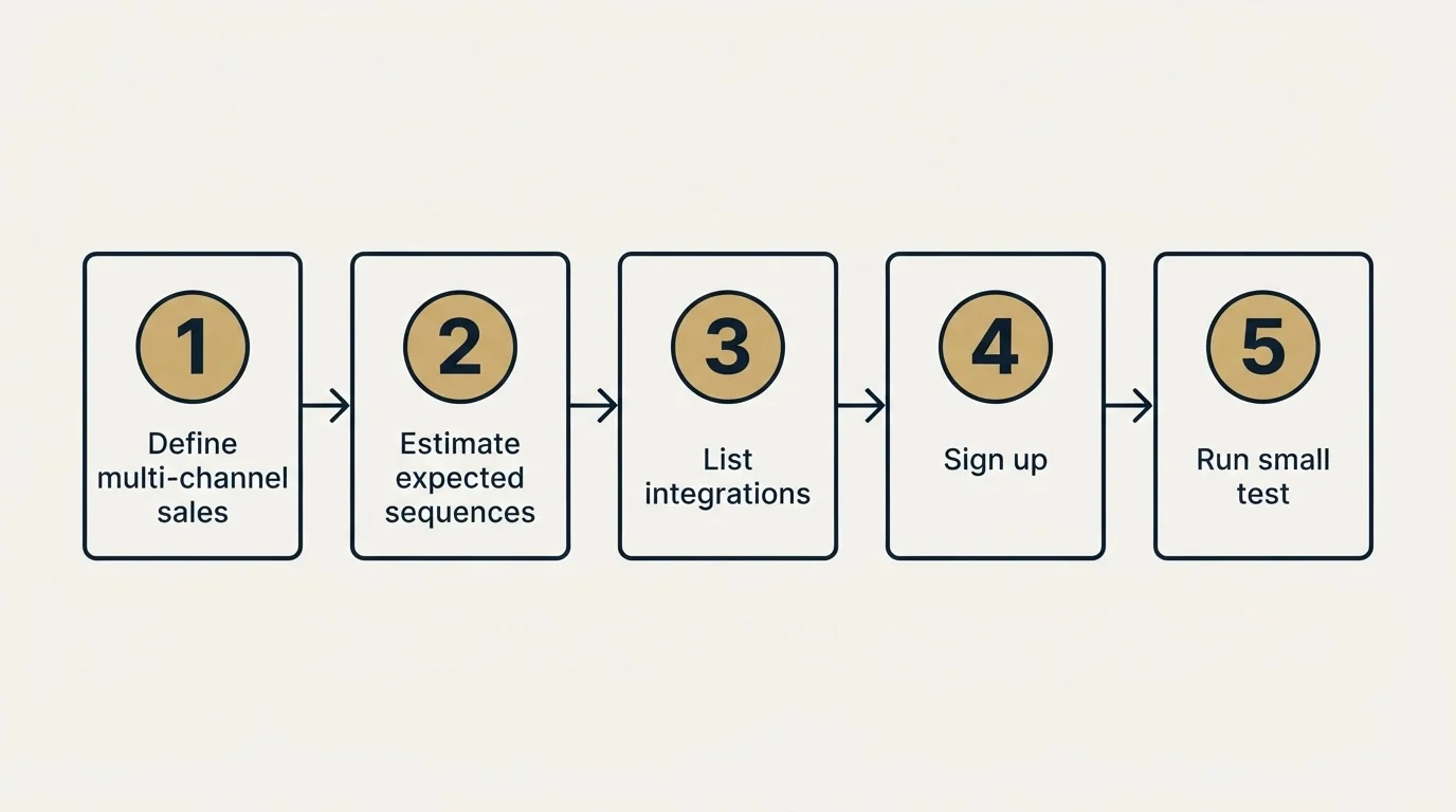 Step sequence: Getting Started Checklist (Define multi-channel sales, Estimate expected sequences, List integrations, Sign up)