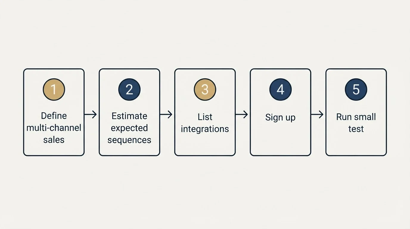 Step sequence: Getting Started Checklist (Define multi-channel sales, Estimate expected sequences, List integrations, Sign up)