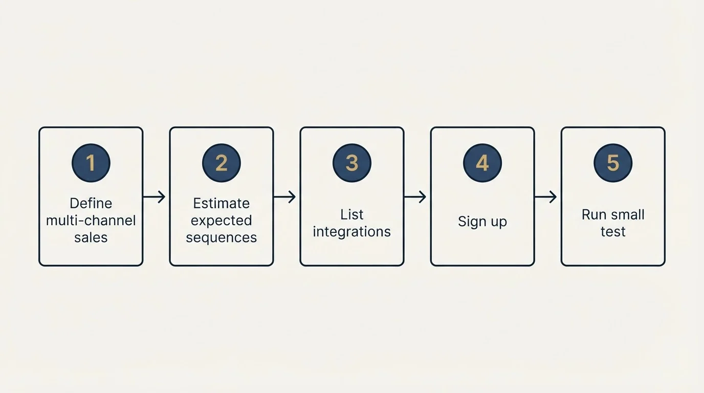 Step sequence: Getting Started Checklist (Define multi-channel sales, Estimate expected sequences, List integrations, Sign up)
