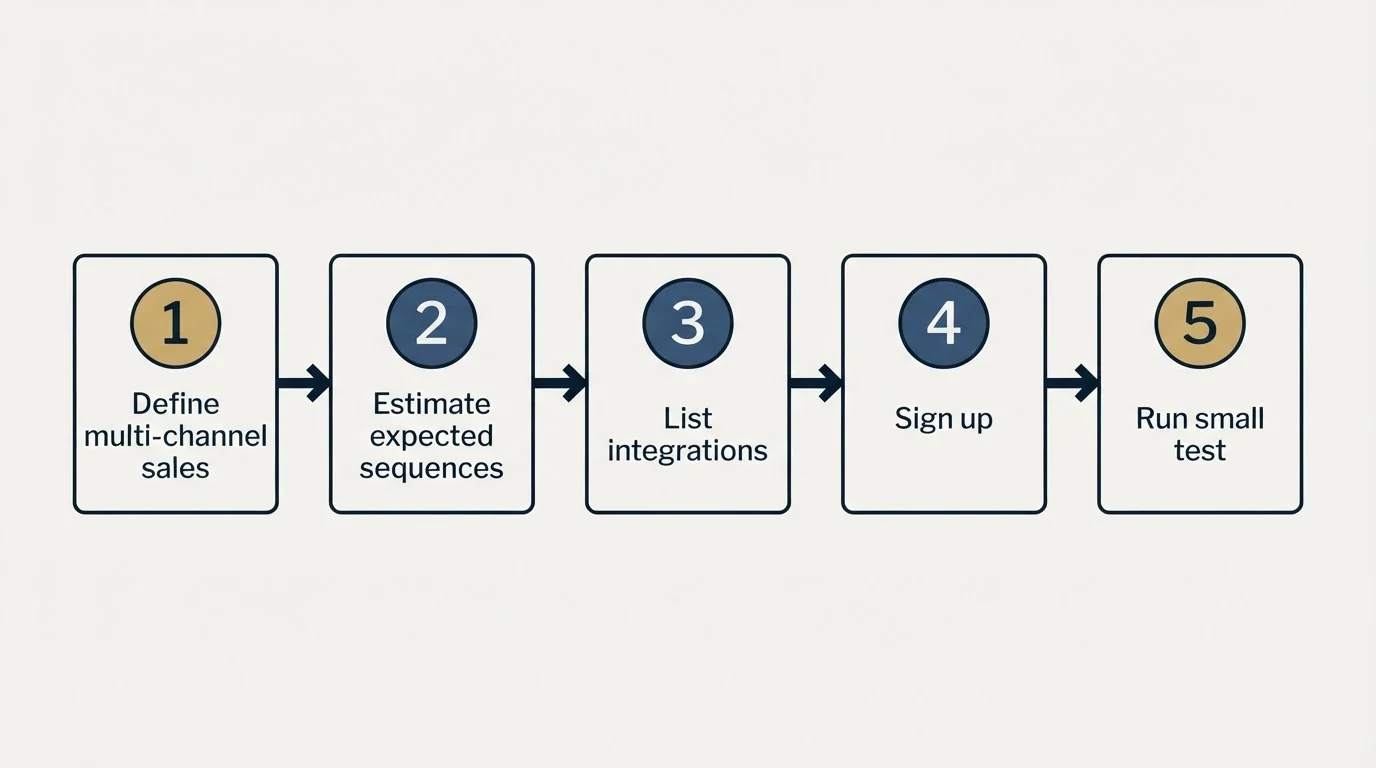 Step sequence: Getting Started Checklist (Define multi-channel sales, Estimate expected sequences, List integrations, Sign up)