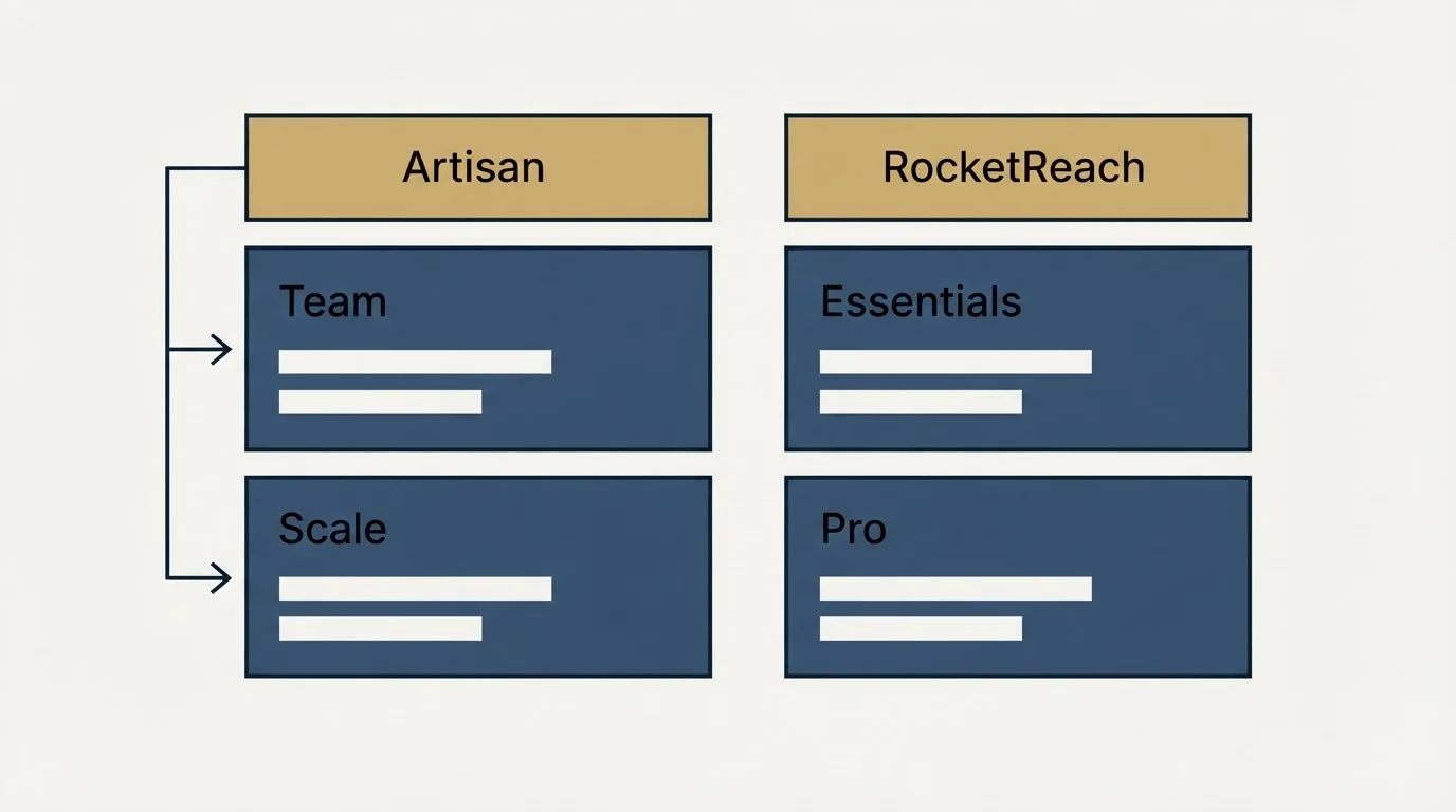 Pricing table: Pricing Comparison (Artisan, RocketReach, Team, Essentials)