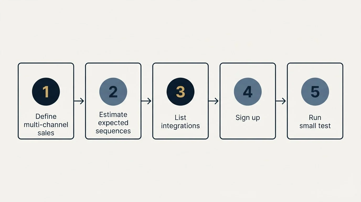 Step sequence: Getting Started Checklist (Define multi-channel sales, Estimate expected sequences, List integrations, Sign up)