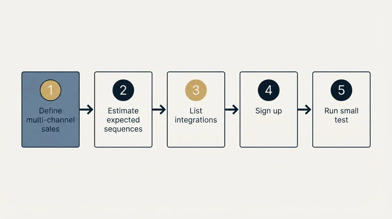 Step sequence: Getting Started Checklist (Define multi-channel sales, Estimate expected sequences, List integrations, Sign up)