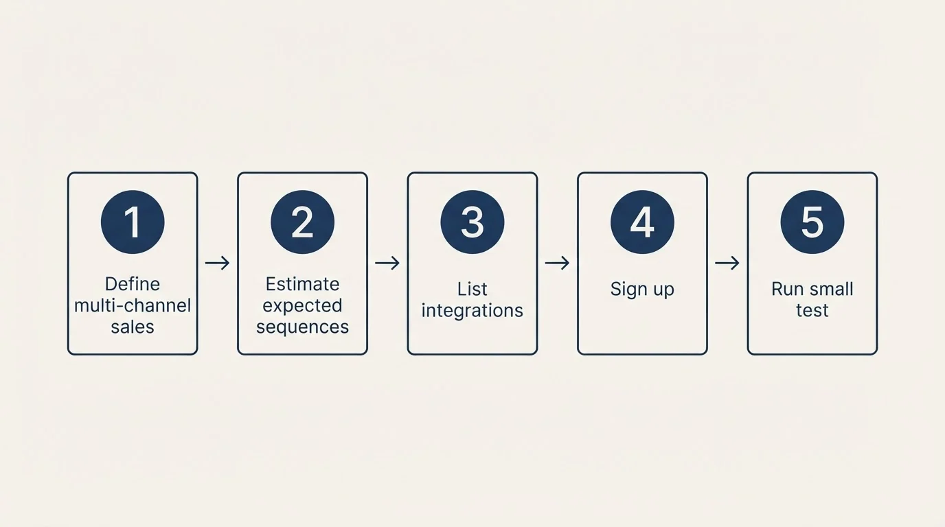 Step sequence: Getting Started Checklist (Define multi-channel sales, Estimate expected sequences, List integrations, Sign up)