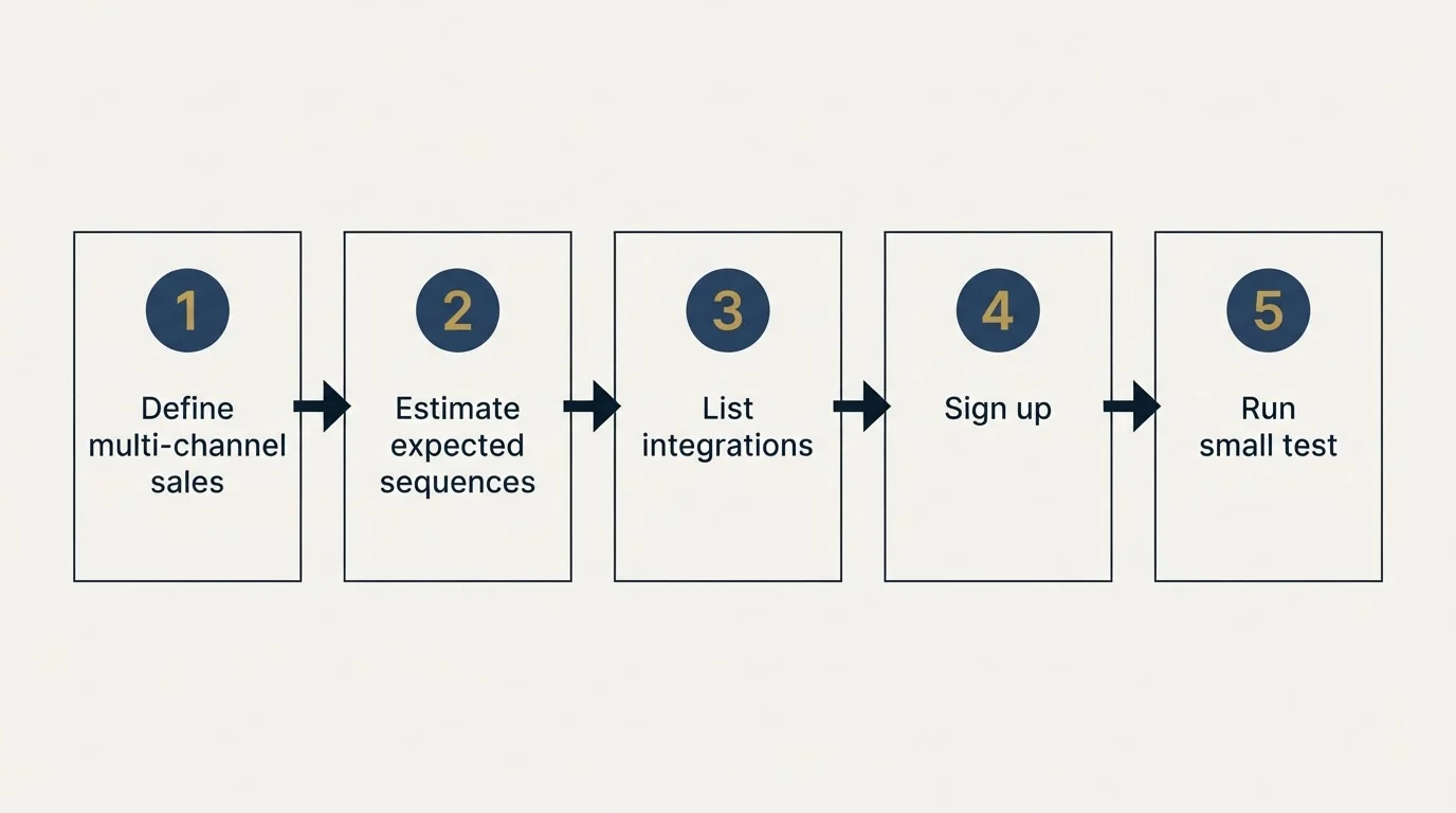 Step sequence: Getting Started Checklist (Define multi-channel sales, Estimate expected sequences, List integrations, Sign up)