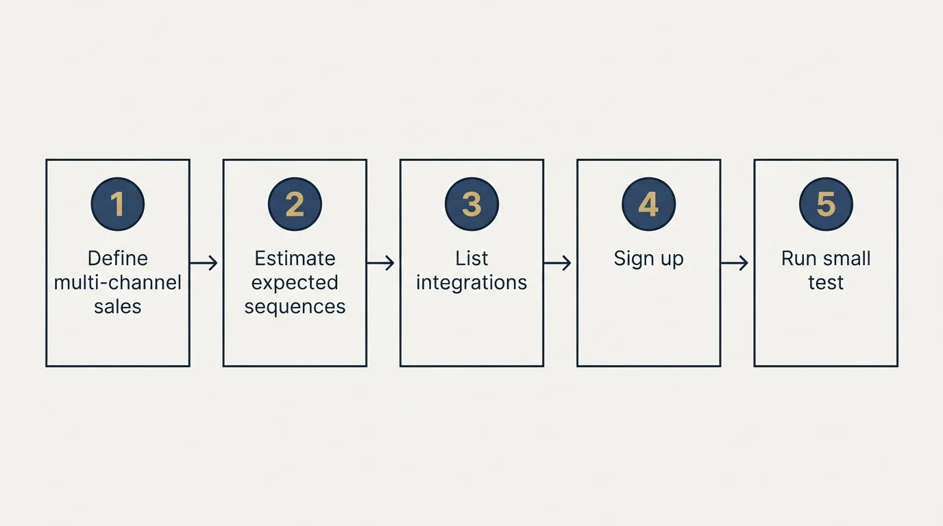 Step sequence: Getting Started Checklist (Define multi-channel sales, Estimate expected sequences, List integrations, Sign up)