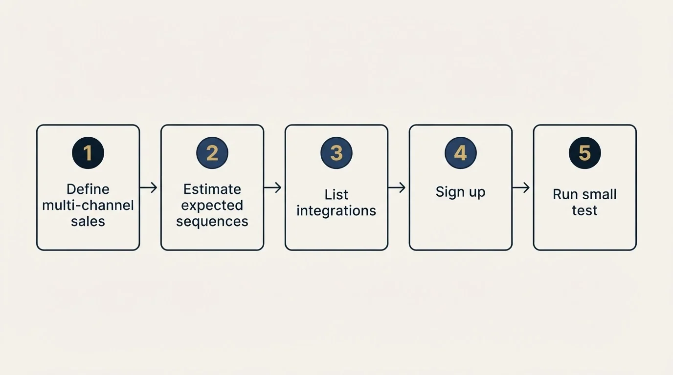Step sequence: Getting Started Checklist (Define multi-channel sales, Estimate expected sequences, List integrations, Sign up)
