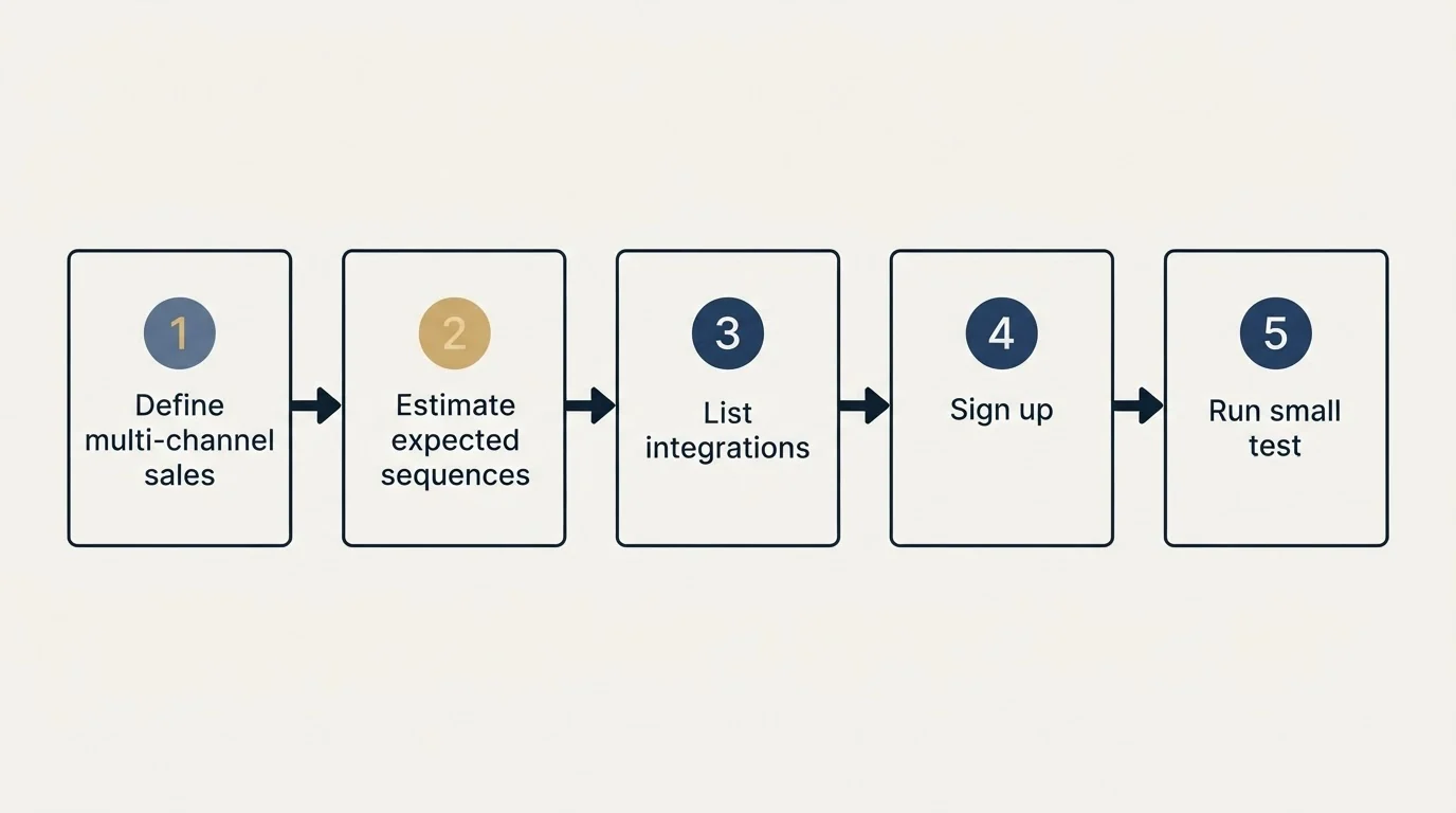 Step sequence: Getting Started Checklist (Define multi-channel sales, Estimate expected sequences, List integrations, Sign up)