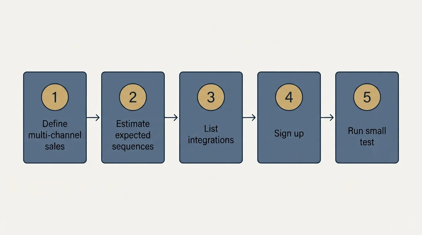 Step sequence: Getting Started Checklist (Define multi-channel sales, Estimate expected sequences, List integrations, Sign up)