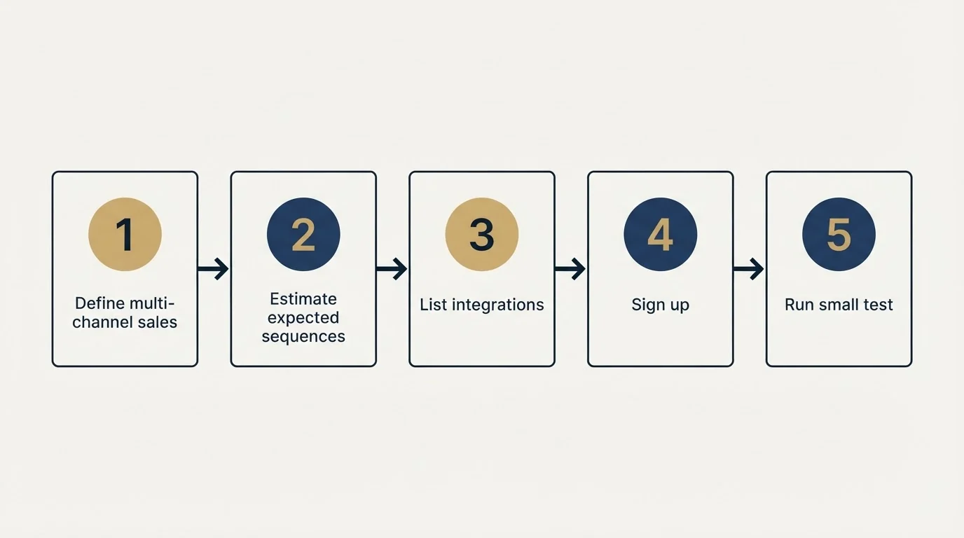 Step sequence: Getting Started Checklist (Define multi-channel sales, Estimate expected sequences, List integrations, Sign up)