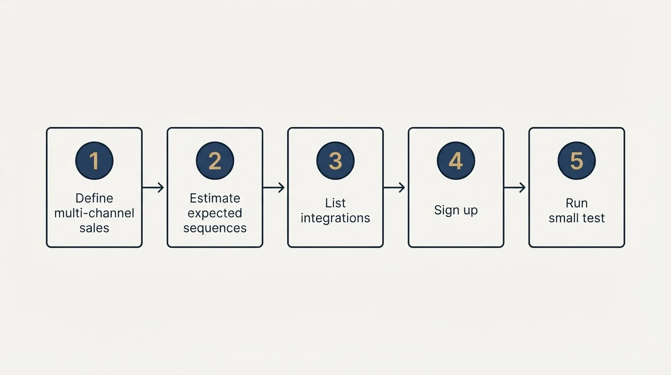 Step sequence: Getting Started Checklist (Define multi-channel sales, Estimate expected sequences, List integrations, Sign up)
