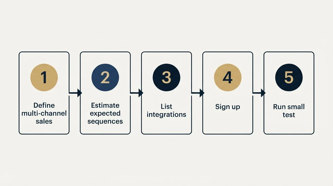 Step sequence: Getting Started Checklist (Define multi-channel sales, Estimate expected sequences, List integrations, Sign up)