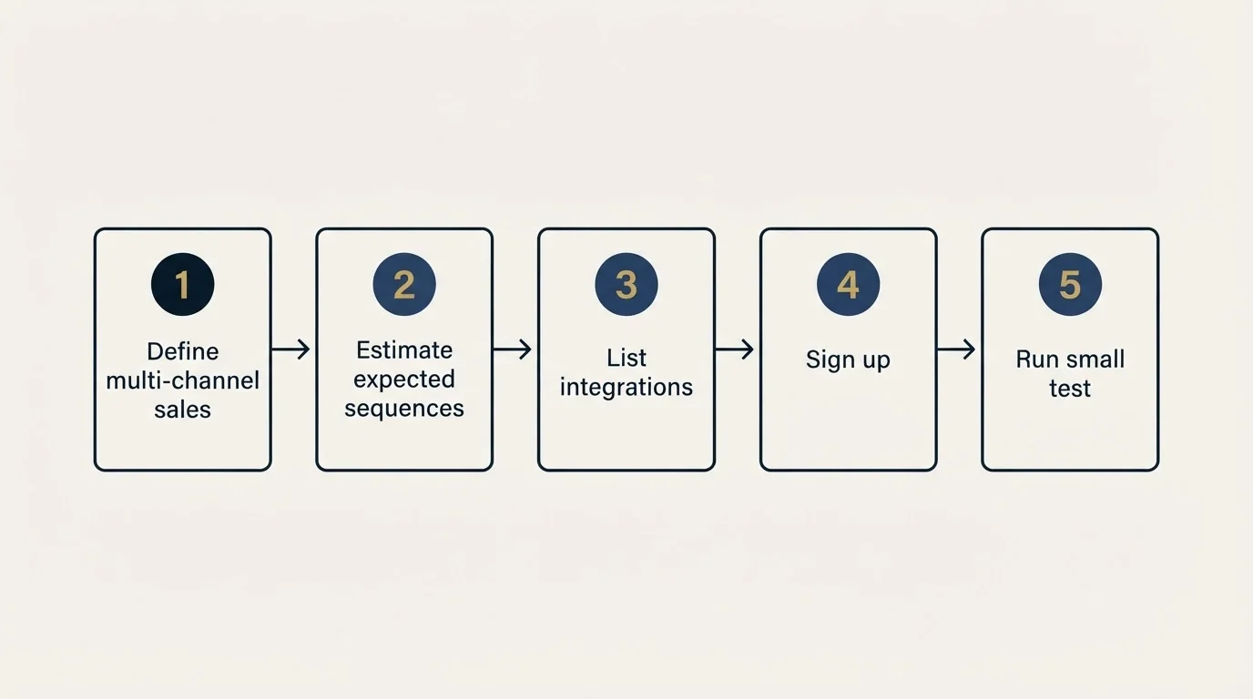 Step sequence: Getting Started Checklist (Define multi-channel sales, Estimate expected sequences, List integrations, Sign up)