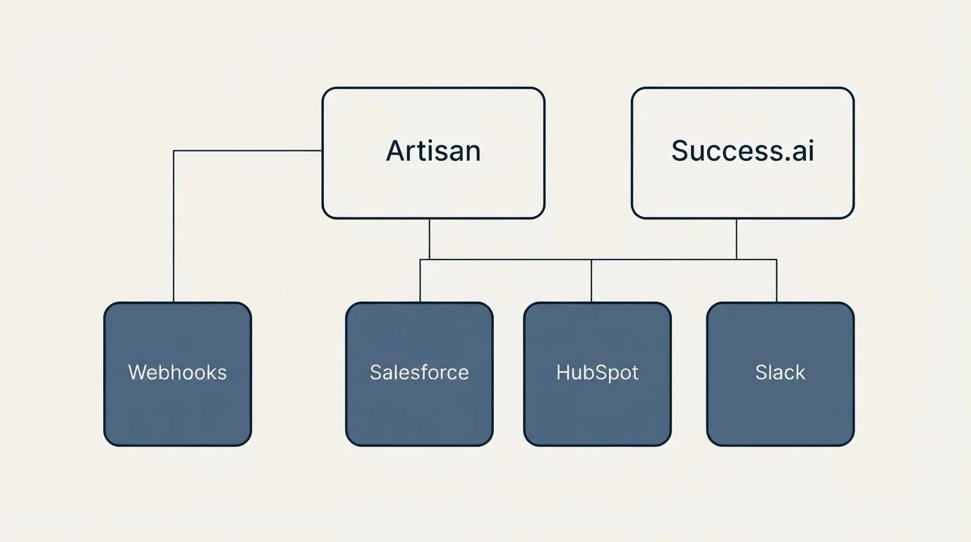 Integration grid: Integration Ecosystem (Artisan, Success.ai, Salesforce, HubSpot)